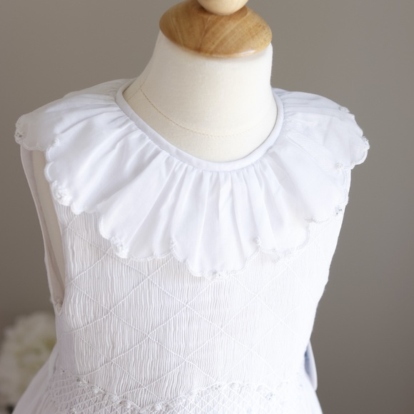 White Smocked Dress size 12 Luli & Me Sleeveless Collar Special Occasion NWT - Picture 4 of 7